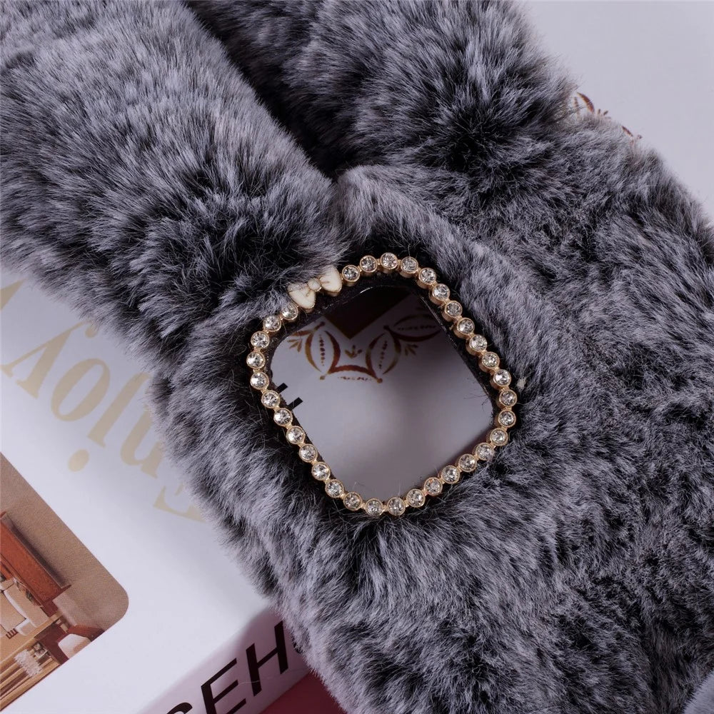 Adorable Long Ears Rabbit Shape Fur Coated Soft TPU Phone Case for Apple iPhone 12 mini - Dark Grey - 3