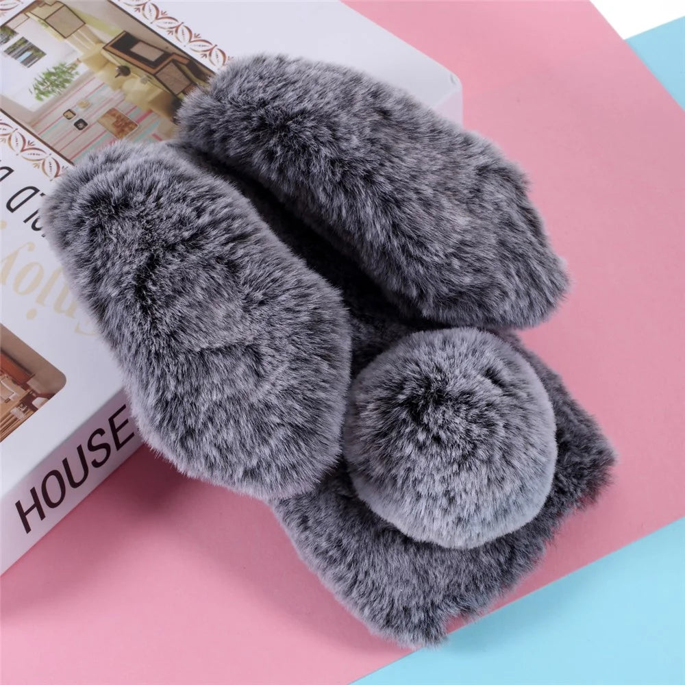 Rabbit Shape Fluffy Fur Coated TPU Protection Case for iPhone 12 Pro/12 - Dark Grey - 2