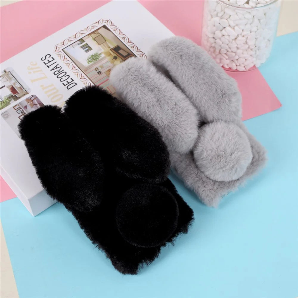 Rabbit Shape Fluffy Fur Coated TPU Cover Shell for iPhone 12 Pro 6.1 inch - Black - 4