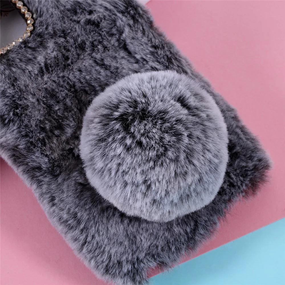 Rabbit Shaped Fur Coated Soft TPU Phone Case for Apple iPhone 12 Pro Max 6.7 inch - Dark Grey - 4