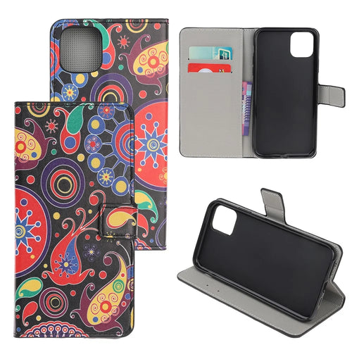 Pattern Printing PU Leather Wallet Stand Phone Shell for iPhone 12 - Colorful Flowers - 1