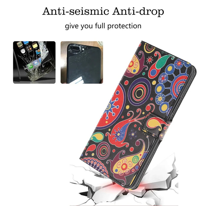 Pattern Printing PU Leather Wallet Stand Phone Shell for iPhone 12 - Colorful Flowers - 5