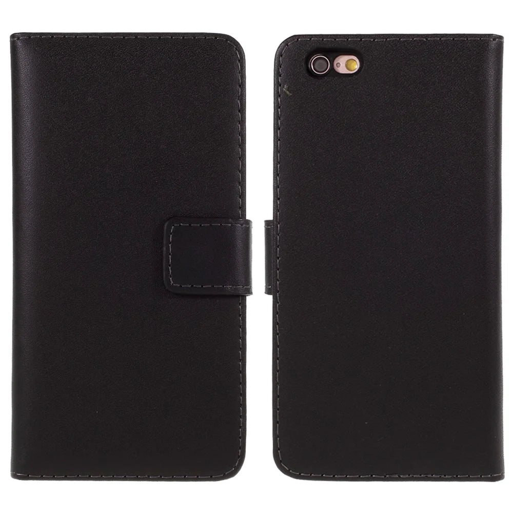 Drop-Resistant Split Leather with Stand Wallet Shell for iPhone 6/6s 4.7-inch Phone Accessory - Black - 1