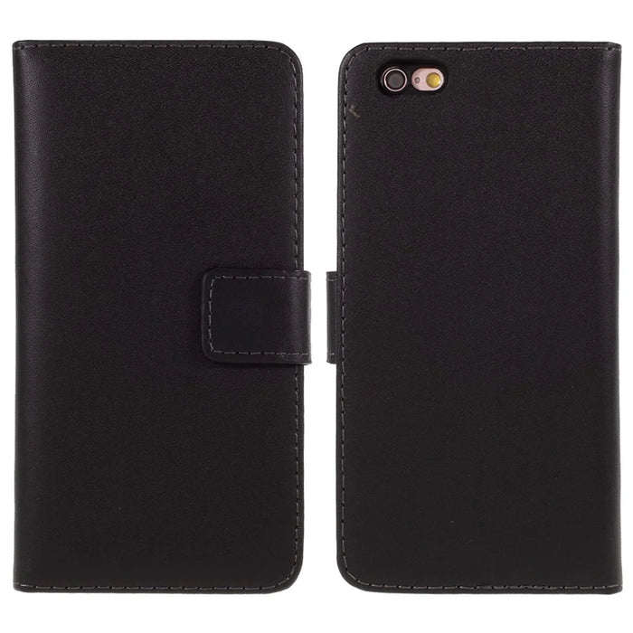 Drop-Resistant Split Leather with Stand Wallet Shell for iPhone 6/6s 4.7-inch Phone Accessory - Black - 1