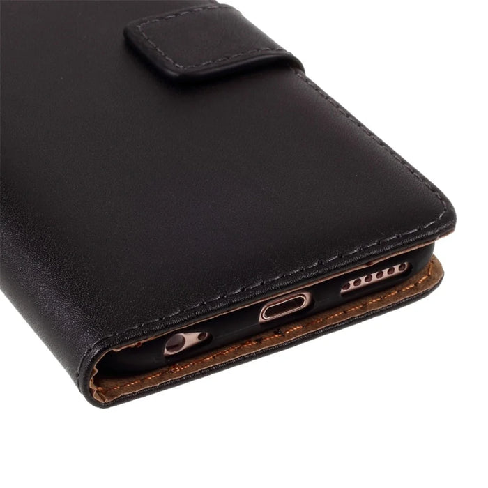 Drop-Resistant Split Leather with Stand Wallet Shell for iPhone 6/6s 4.7-inch Phone Accessory - Black - 6