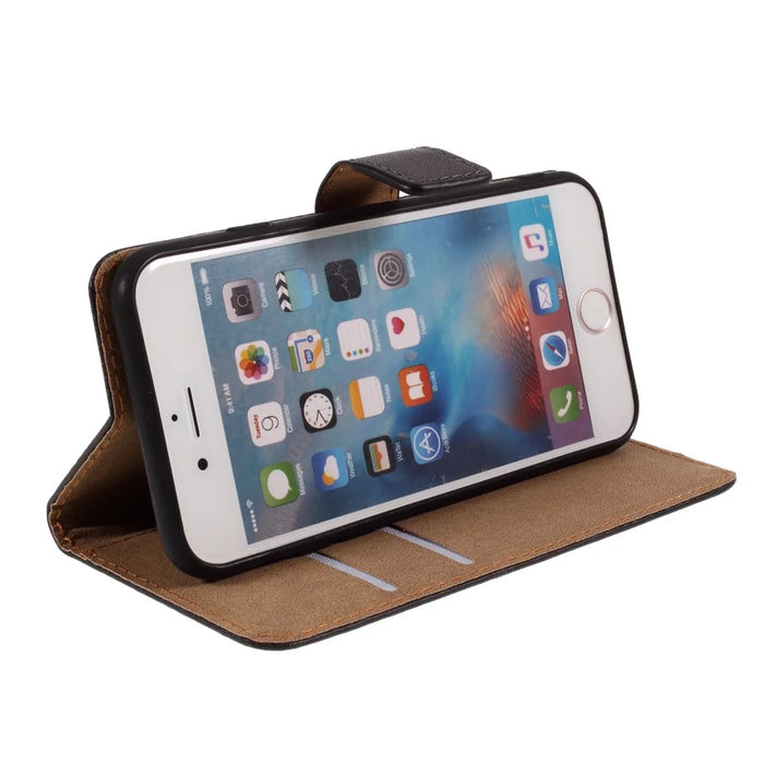 Drop-Resistant Split Leather with Stand Wallet Shell for iPhone 6/6s 4.7-inch Phone Accessory - Black - 7