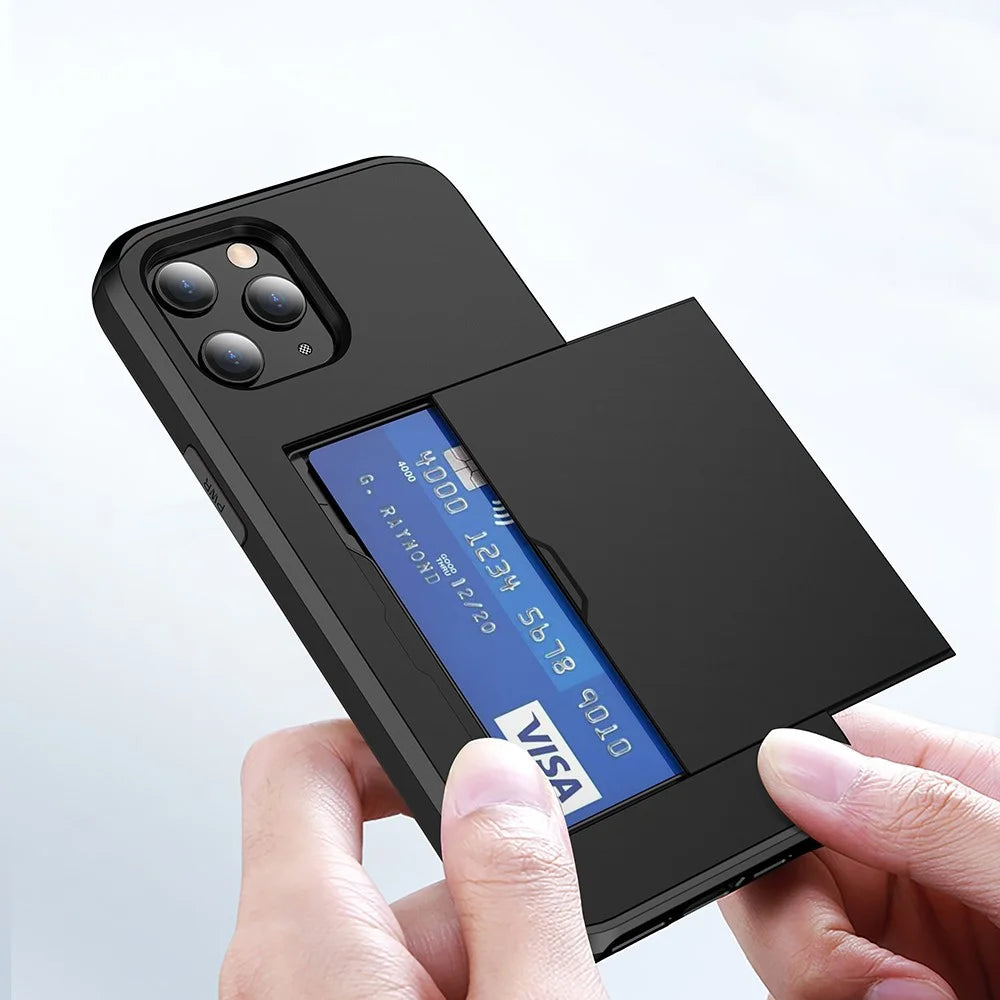 For iPhone 12 Pro/12 Anti-scratch Durable Shockproof Dustproof Phone Bag Covering Slide Card Slot Plastic + TPU Hybrid Shell Phone Cover Case - Black - 4