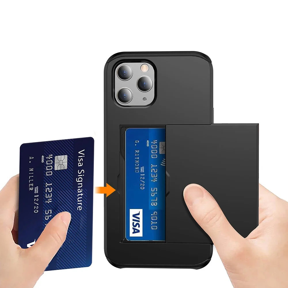 For iPhone 12 Pro/12 Anti-scratch Durable Shockproof Dustproof Phone Bag Covering Slide Card Slot Plastic + TPU Hybrid Shell Phone Cover Case - Black - 7