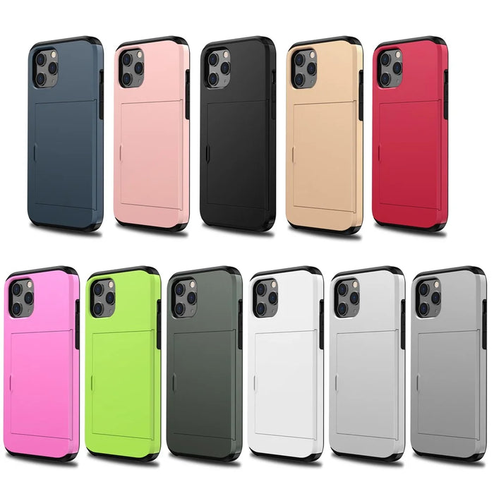 Slide Card Slot Plastic + TPU Combo Case for iPhone 12 mini Cell Phone Accessory - Black - 2