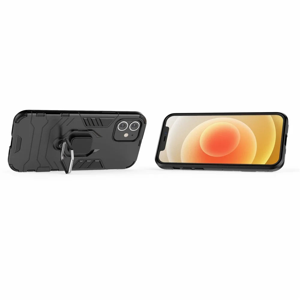 Cool Guard Finger Ring Kickstand PC + TPU Hybrid Shell for iPhone 12 Pro/12 - Black - 2