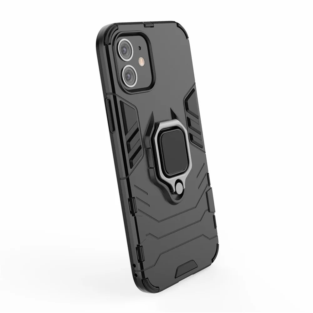 Cool Guard Finger Ring Kickstand PC + TPU Hybrid Shell for iPhone 12 Pro/12 - Black - 3