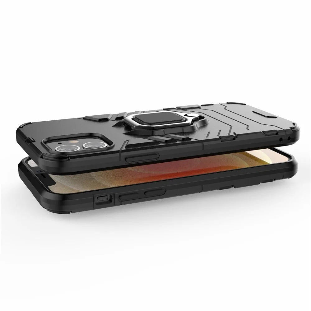 Cool Guard Finger Ring Kickstand PC + TPU Hybrid Shell for iPhone 12 Pro/12 - Black - 5