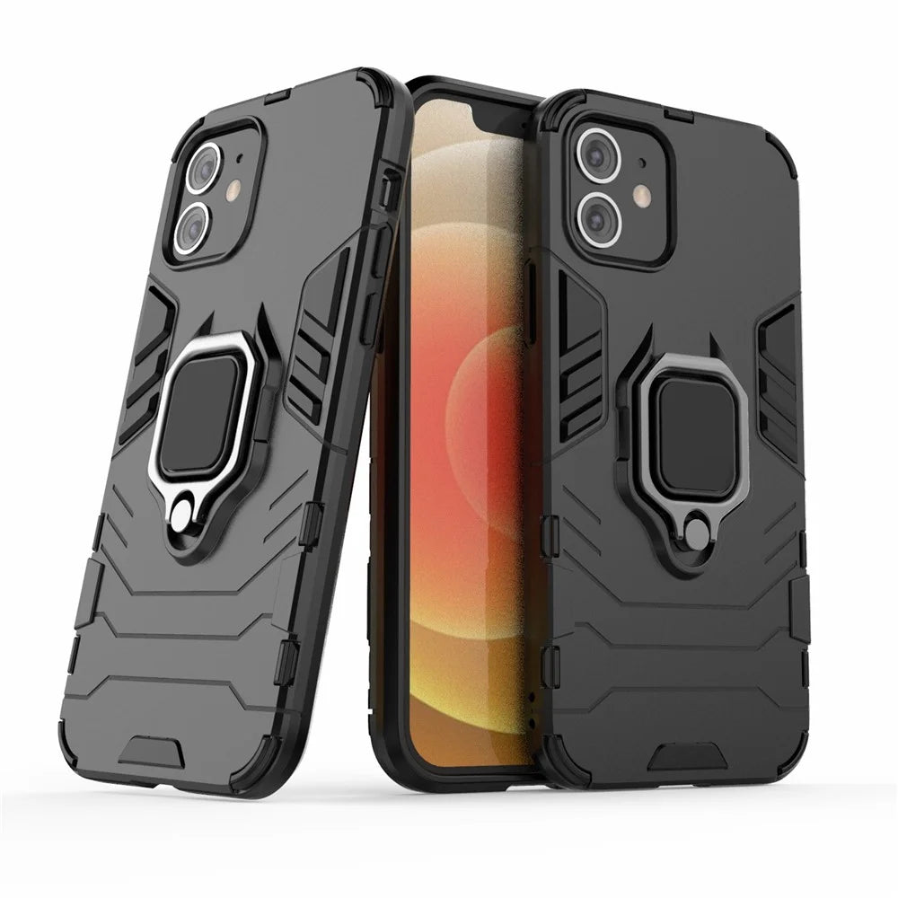 Cool Guard Finger Ring Kickstand PC + TPU Hybrid Shell for iPhone 12 Pro/12 - Black - 6