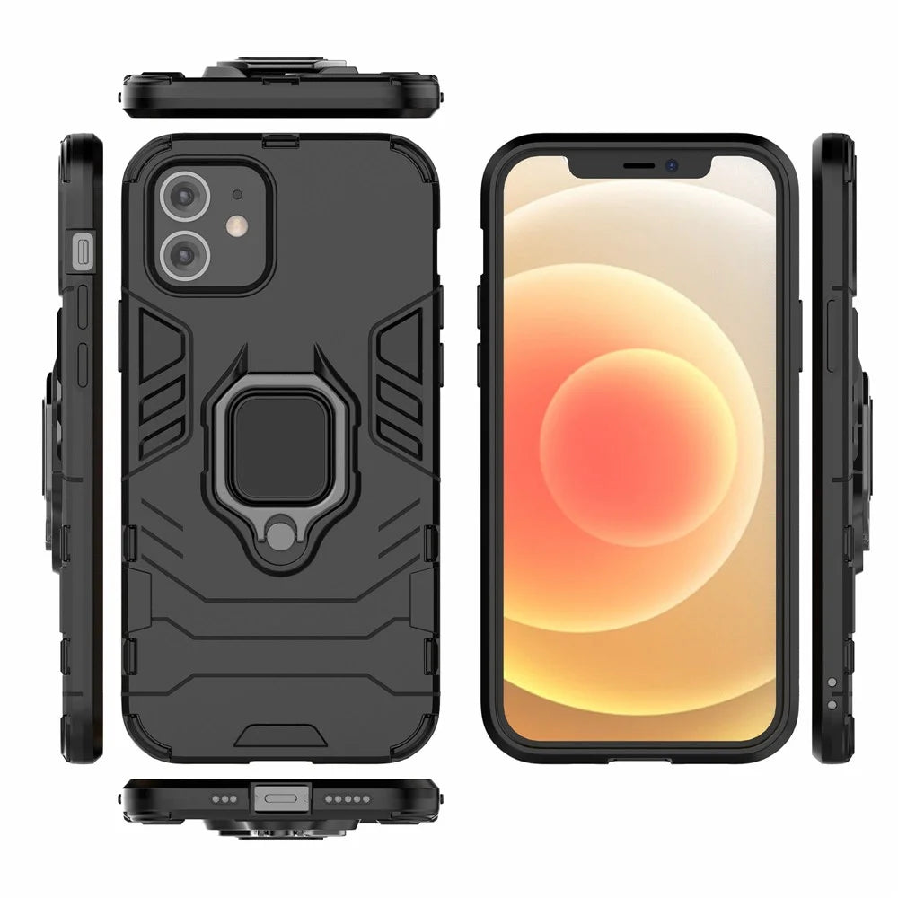 Cool Guard Finger Ring Kickstand PC + TPU Hybrid Shell for iPhone 12 Pro/12 - Black - 7