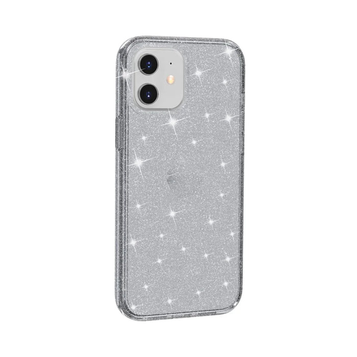 For iPhone 12 6.1 inch Glittery Powder Clear Case Hard PC Soft TPU Shockproof Transparent Sparkly Cover - Grey - 5