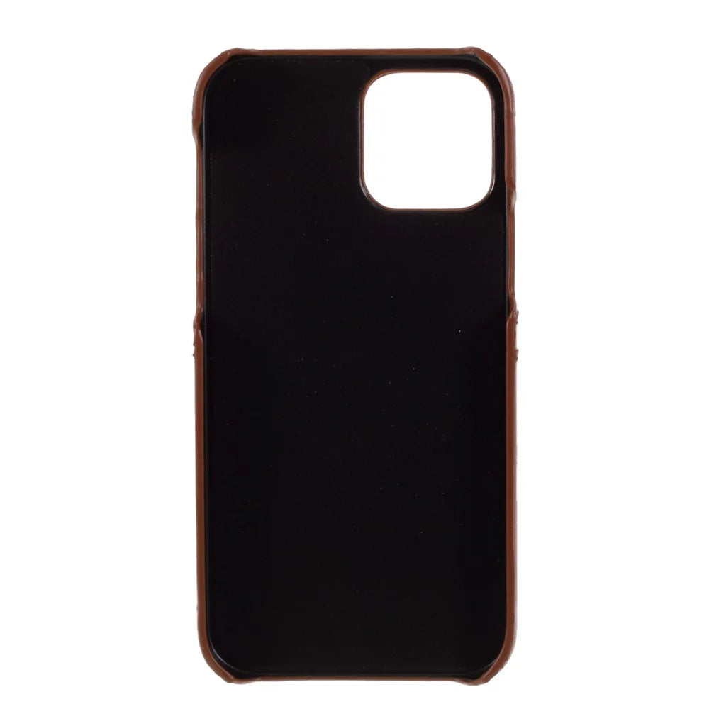 Double Card Slots Holders PU Leather Coated PC Hard Phone Cover Case for iPhone 12 Pro 6.1 inch/12 6.1 inch - Dark Brown - 3