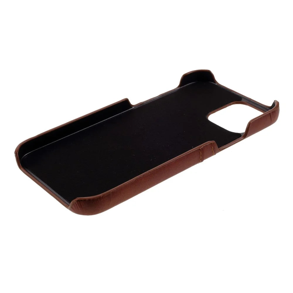 Double Card Slots Holders PU Leather Coated PC Hard Phone Cover Case for iPhone 12 Pro 6.1 inch/12 6.1 inch - Dark Brown - 5