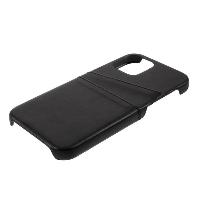 Double Card Slots PU Leather Coated PC Cover for iPhone 12 mini 5.4 inch - Black - 5