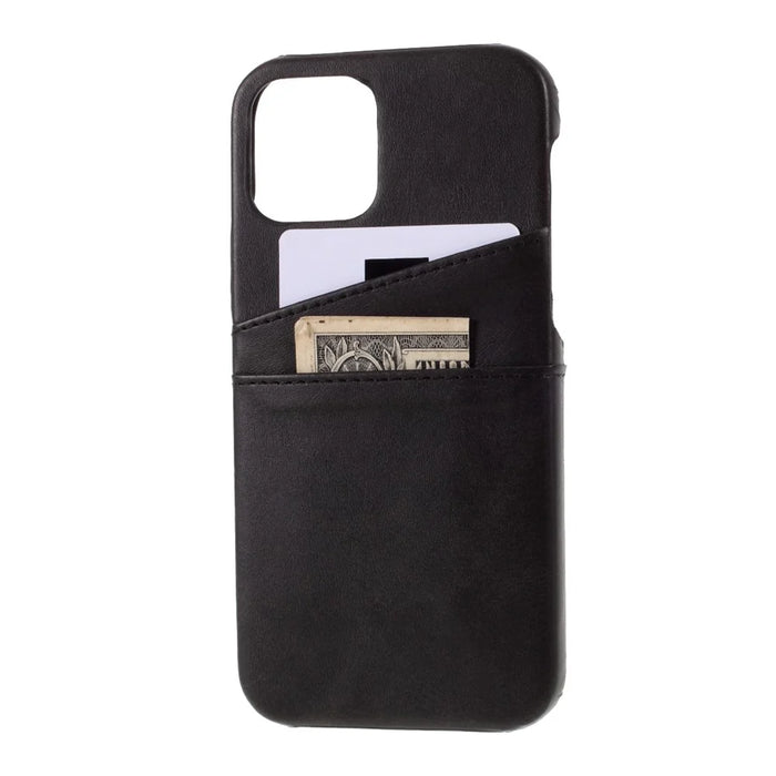Double Card Slots PU Leather Coated PC Cover for iPhone 12 Pro Max 6.7-inch - Black - 2