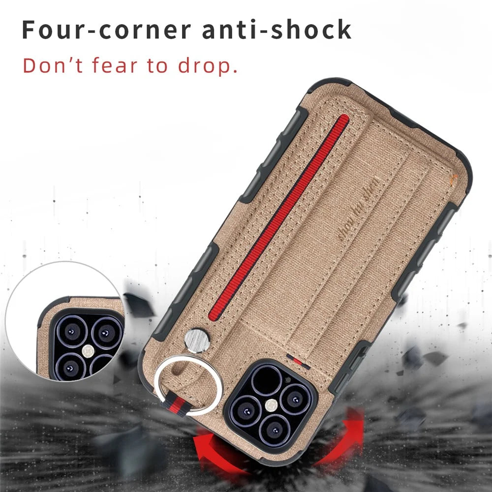 SHOUHUSHEN Card Holder Cloth Coated PC TPU Hybrid Cover Accessory for iPhone 12 Pro Max 6.7-inch - Brown - 3