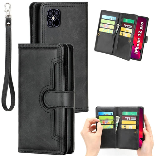 Multiple Card Slots Split Leather Phone Cover Case for iPhone 12 mini 5.4 inch - Black - 1