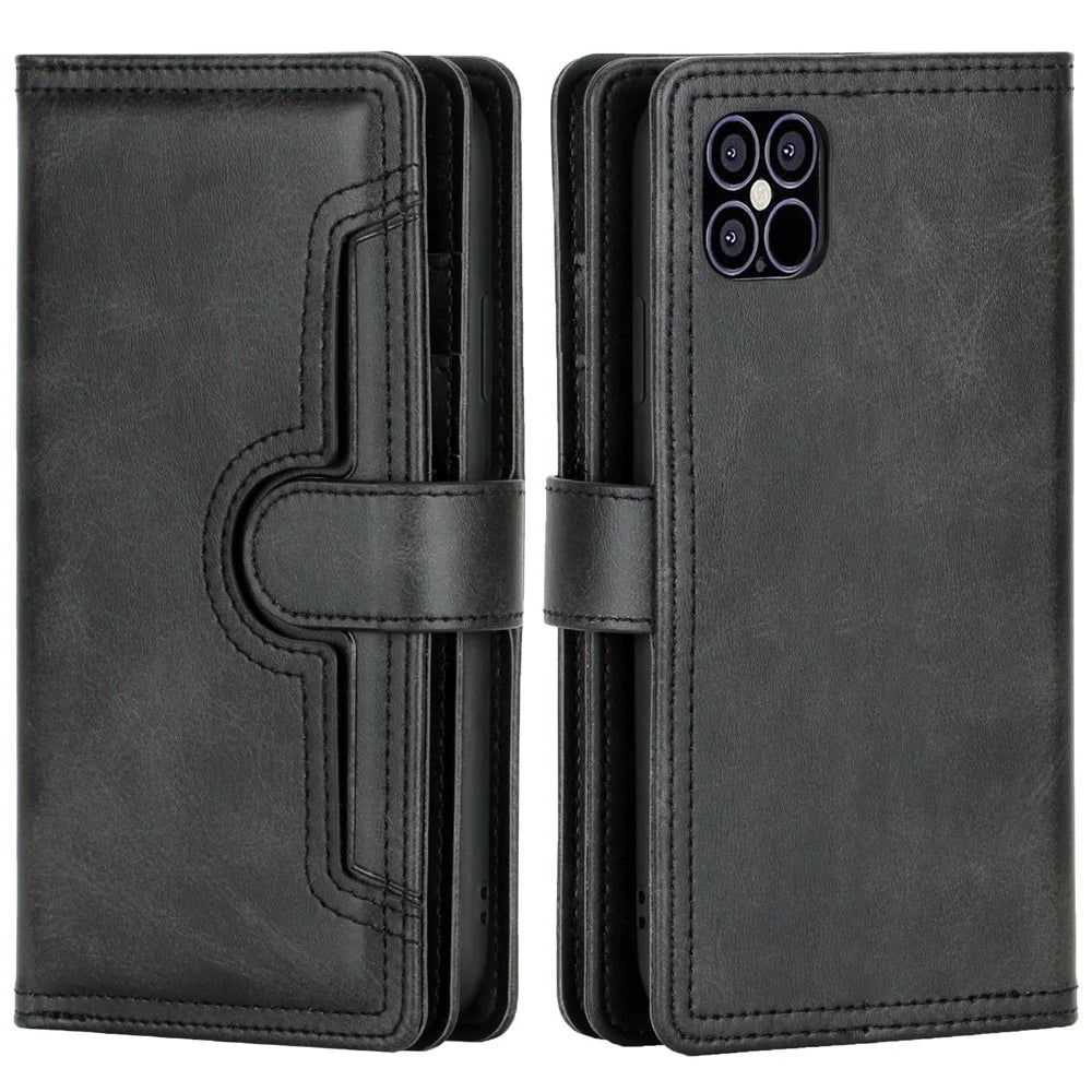 Multiple Card Slots Split Leather Phone Cover Case for iPhone 12 mini 5.4 inch - Black - 4