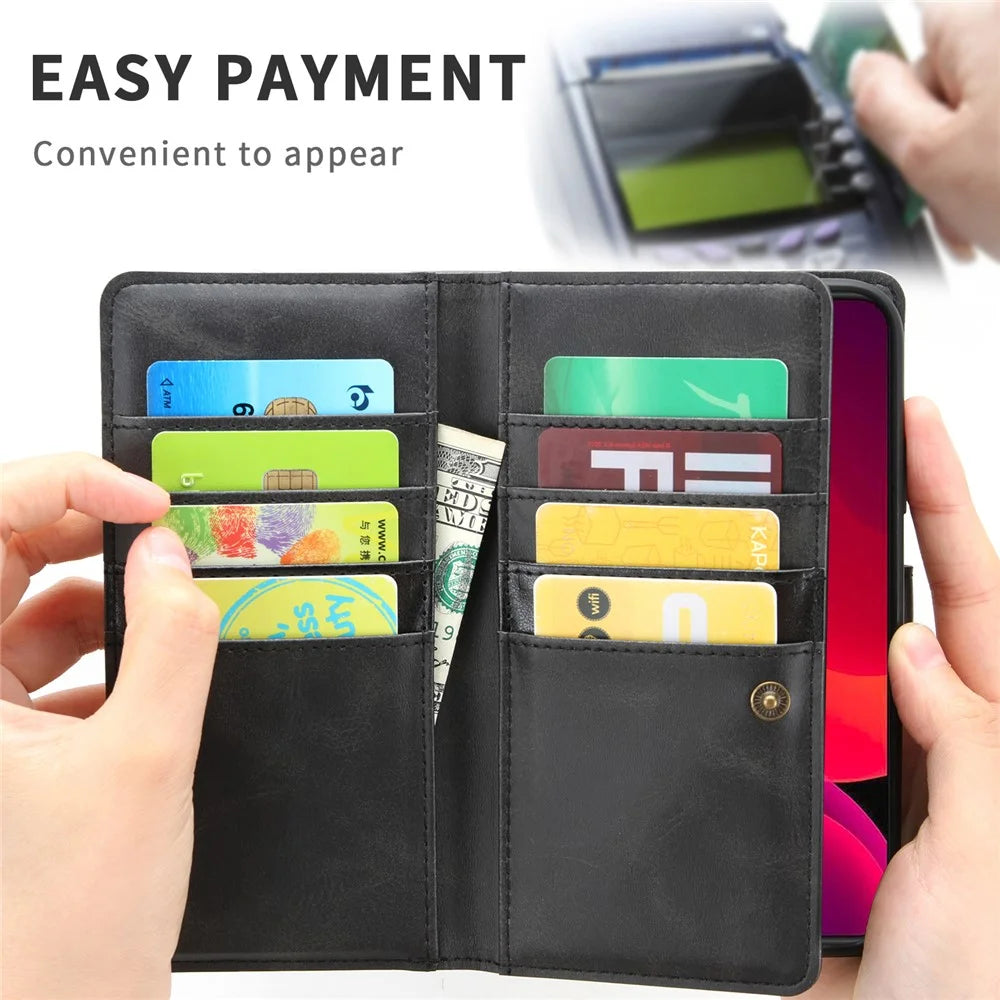Anti-scratch Shockproof Multiple Card Slots Split Leather Phone Cover Phone Bag Case for iPhone 12 Pro/12 - Black - 3