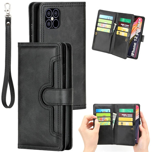 Multiple Card Slots Split Leather Phone Cover Case for iPhone 12 Pro Max 6.5-inch - Black - 1
