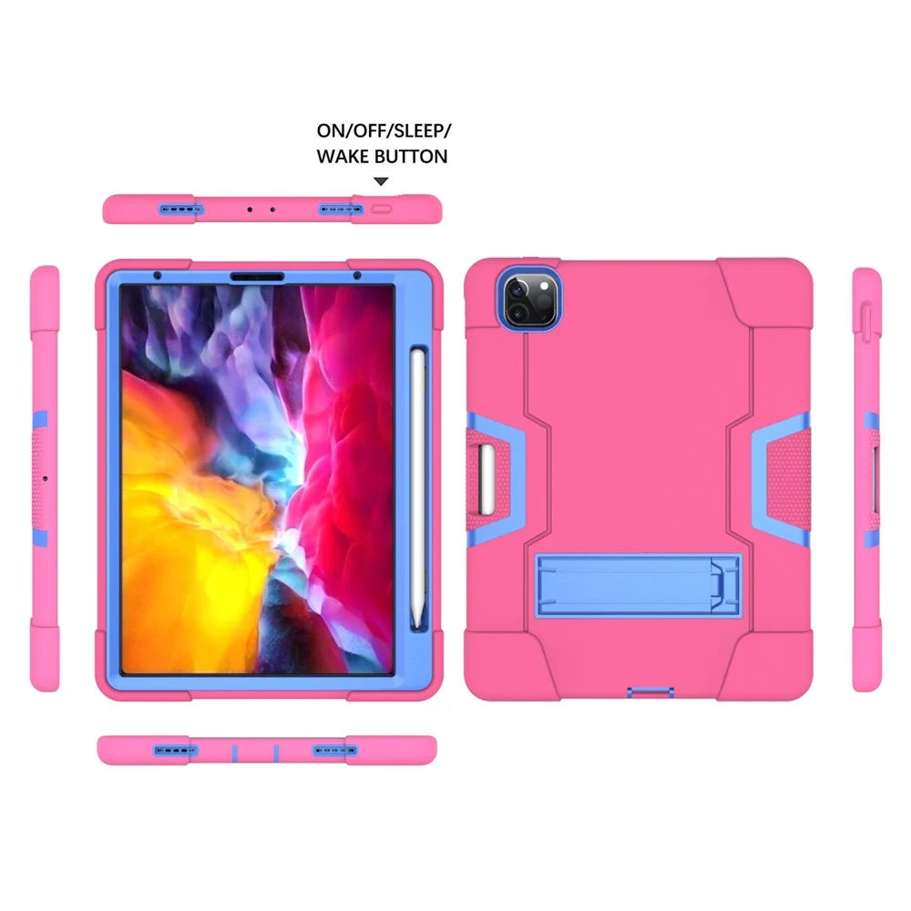 Color Splicing Shock Proof TPU + PC + Silicone Hybrid Case with Kickstand for iPad Pro 12.9 (2022) (2021) (2020) - Rose / Baby Blue - 3