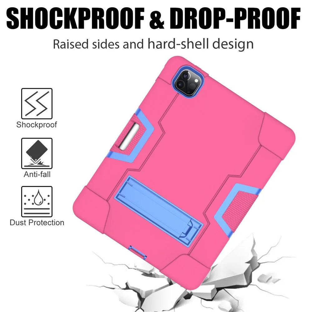 Color Splicing Shock Proof TPU + PC + Silicone Hybrid Case with Kickstand for iPad Pro 12.9 (2022) (2021) (2020) - Rose / Baby Blue - 4