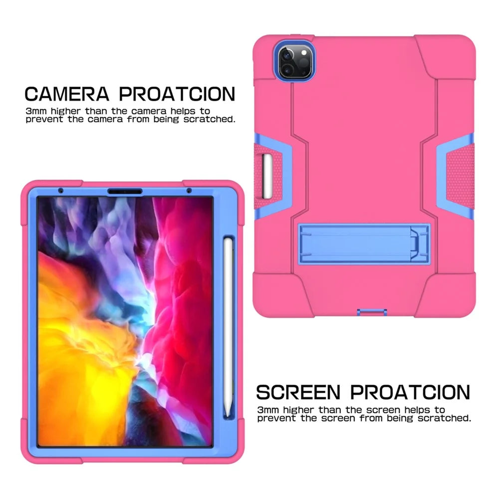 Color Splicing Shock Proof TPU + PC + Silicone Hybrid Case with Kickstand for iPad Pro 12.9 (2022) (2021) (2020) - Rose / Baby Blue - 6