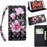 Light Spot Decor Patterned Leather Wallet Case for iPhone 12 mini - Pink Flowers - 1