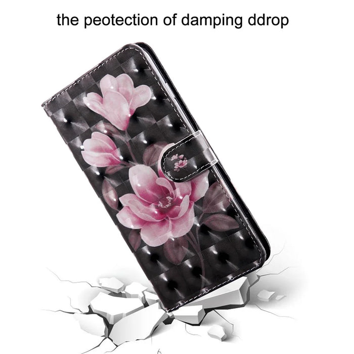 Light Spot Decor Patterned Leather Wallet Case for iPhone 12 mini - Pink Flowers - 5