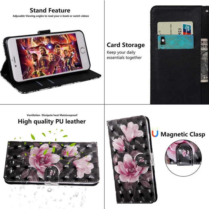 Light Spot Decor Patterned Leather Wallet Case for iPhone 12 mini - Pink Flowers - 7