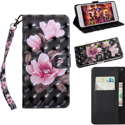 Light Spot Decor Patterned Leather Wallet Stand Case for iPhone 12 Pro/12 - Pink Flowers - 1