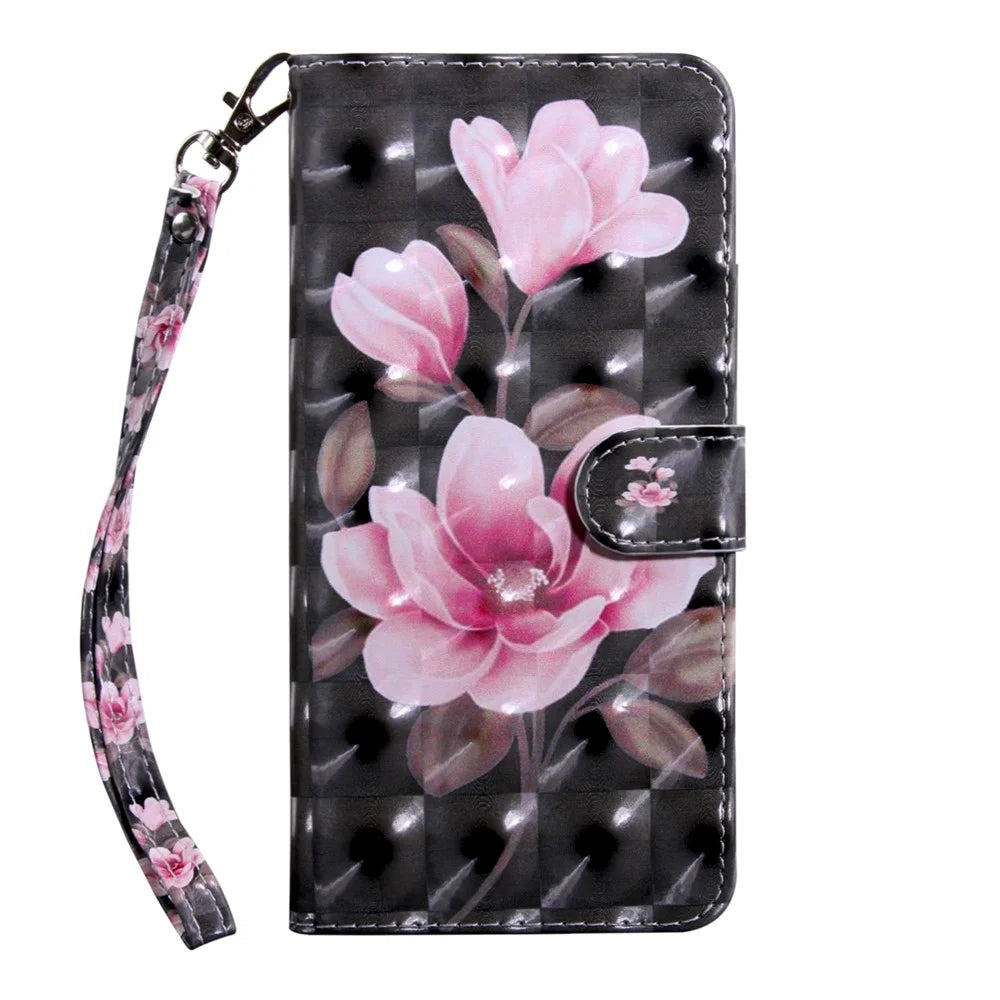 Light Spot Decor Patterned Leather Wallet Stand Case for iPhone 12 Pro/12 - Pink Flowers - 2