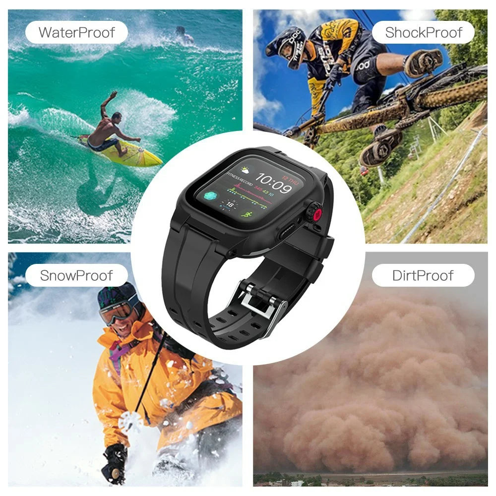 SHELLBOX Breathable Sports Silicone Watch Band+Waterproof Cover for Apple Watch Series SE / SE (2022) / 6 / 5 / 4 44mm - 4
