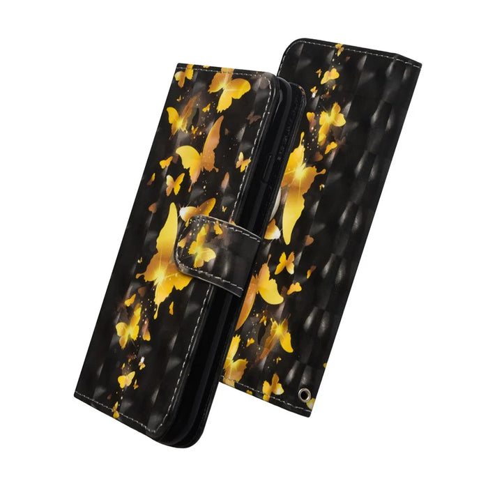 Light Spot Decor Pattern Printing Wallet Stand Leather Case with Strap for iPhone 12 mini - Gold Butterfly - 4
