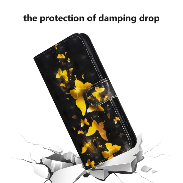Light Spot Decor Pattern Printing Wallet Stand Leather Case with Strap for iPhone 12 mini - Gold Butterfly - 5