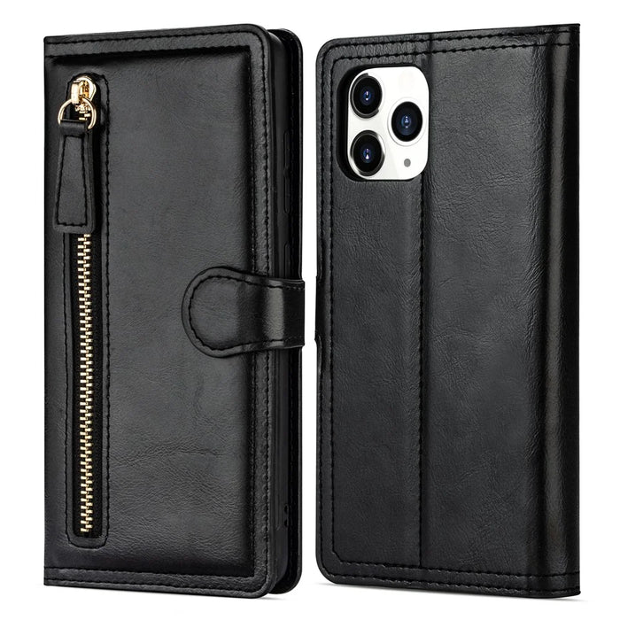 Zipper Pocket Leather Stand Case with Card Slots for iPhone 12 Pro Max 6.7 inch - Black - 2