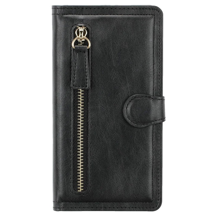 Zipper Pocket Leather Stand Case with Card Slots for iPhone 12 Pro Max 6.7 inch - Black - 3