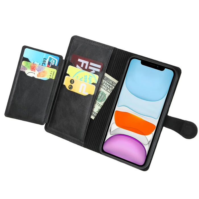 Zipper Pocket Leather Stand Case with Card Slots for iPhone 12 Pro Max 6.7 inch - Black - 4