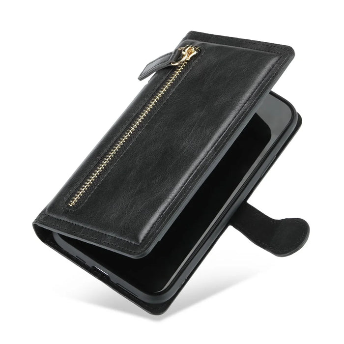 Zipper Pocket Leather Stand Case with Card Slots for iPhone 12 Pro Max 6.7 inch - Black - 5