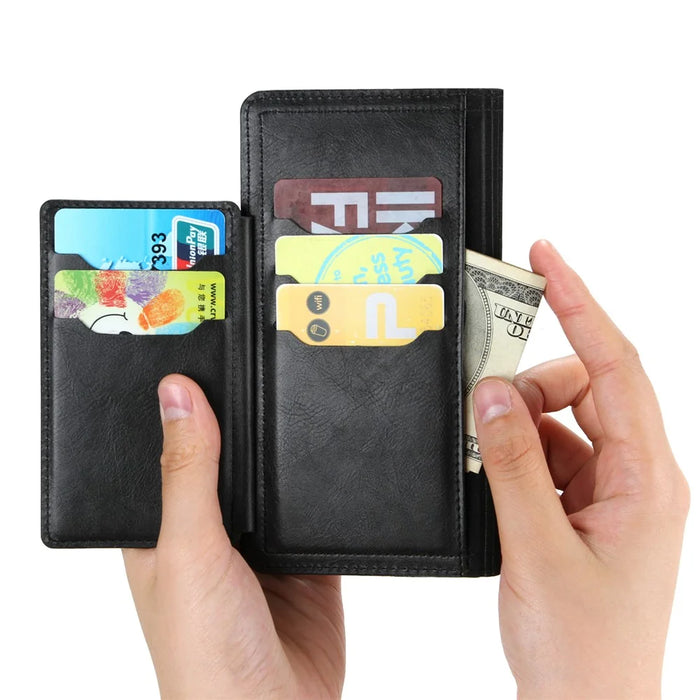Zipper Pocket Leather Stand Case with Card Slots for iPhone 12 Pro Max 6.7 inch - Black - 6