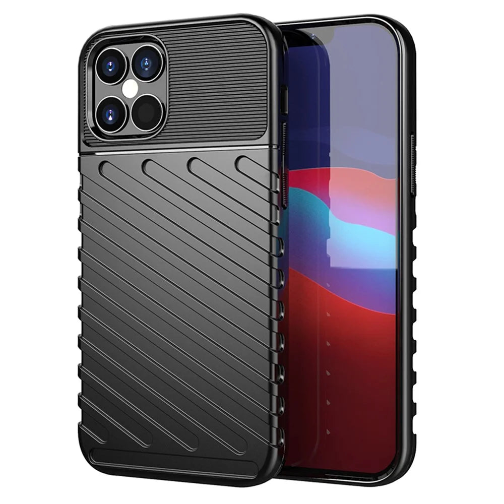 Thunder Series Twill Texture TPU Case Cover for iPhone 12 Pro / 12 - Black - 1