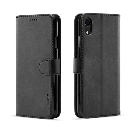 LC.IMEEKE Leather Wallet Case for iPhone XR 6.1 inch - Black - 1