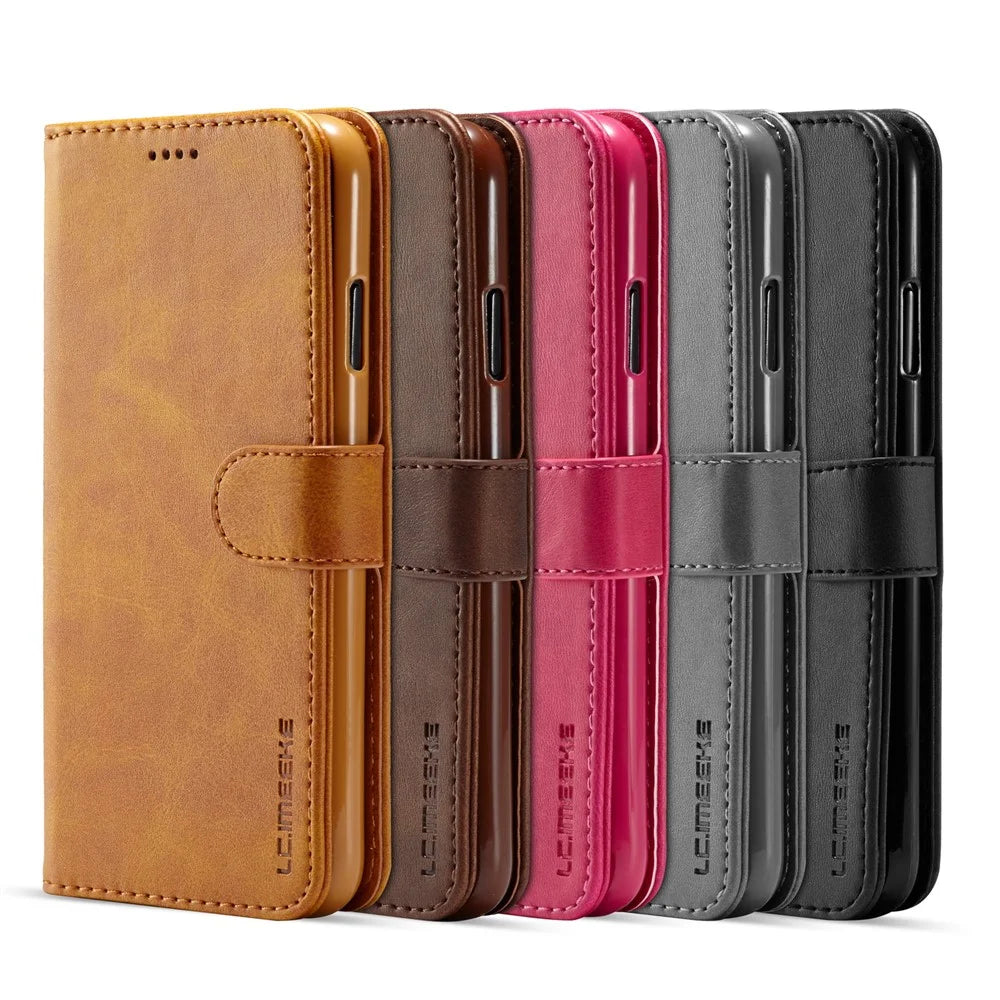 LC.IMEEKE Leather Wallet Case for iPhone XR 6.1 inch - Black - 6