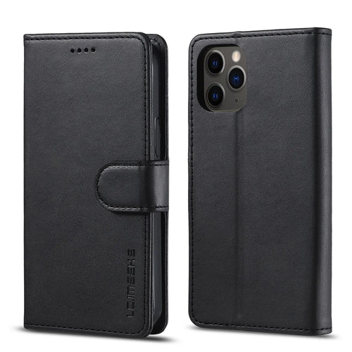 LC.IMEEKE Leather Wallet Case Cell Phone Cover for iPhone 12 - Black - 1