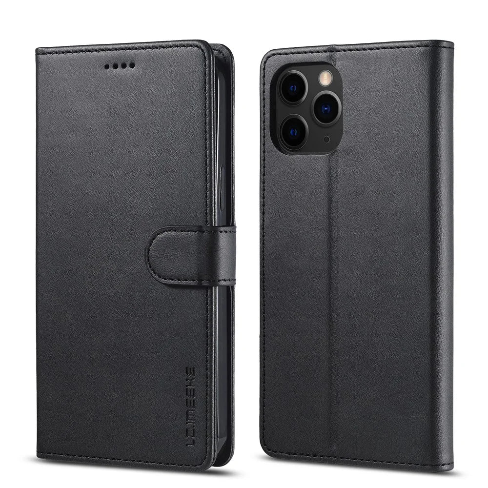 LC.IMEEKE Leather Wallet Stand Cover Cell Phone Shell for iPhone 12 mini - Black - 1