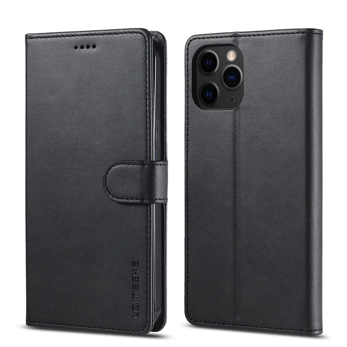 LC.IMEEKE Leather Wallet Stand Cover Cell Phone Shell for iPhone 12 mini - Black - 1
